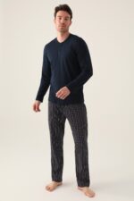 ⁦AR3013 طقم بيجاما قطن للرجال كم خريفي⁩ - الصورة ⁦5⁩