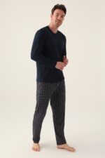 ⁦AR3013 طقم بيجاما قطن للرجال كم خريفي⁩ - الصورة ⁦4⁩