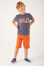 US1325 US POLO ASSN تريننج شورت للاولاد قطعتين قطن ماركة يو اس بولو الاصلية