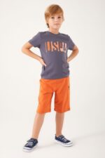 US1325 US POLO ASSN تريننج شورت للاولاد قطعتين قطن ماركة يو اس بولو الاصلية - الصورة 4