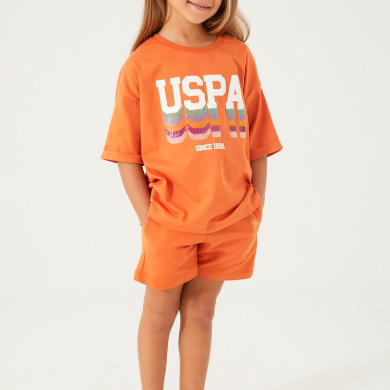 US1405 US POLO ASSN تريننج شورت للفتيات قطن قطعتين