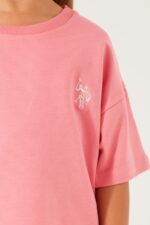 US1443-4 US POLO ASSN  تريننج للفتيات فلو سايز قطعتين شورت قطن ثلاث خيوط لون زهري مضيء - الصورة 2
