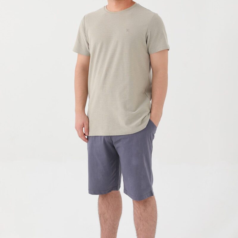 AR2046-S طقم شورت للرجال قطن بلوز لون فستقي مع شورت لون بترولي