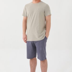 AR2046-S طقم شورت للرجال قطن بلوز لون فستقي مع شورت لون بترولي