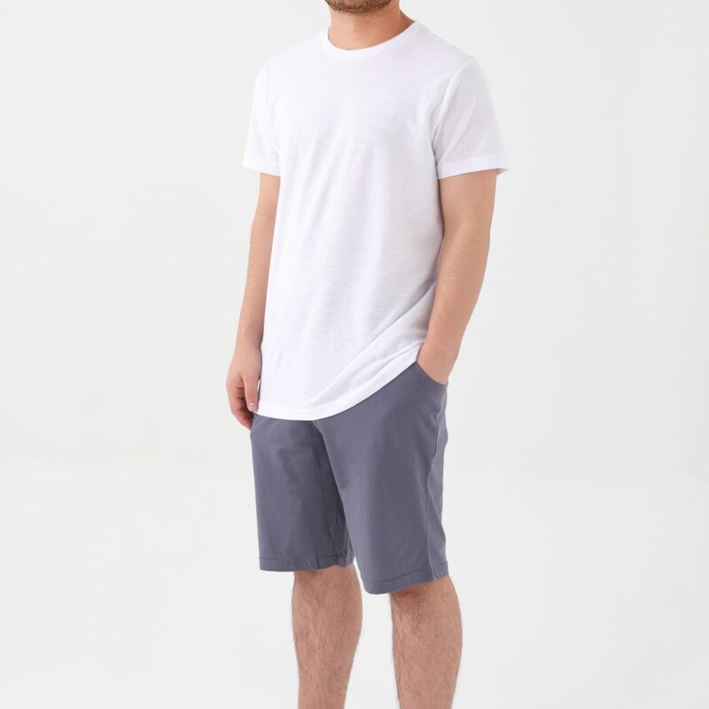 AR2046-S طقم شورت للرجال قطن بلوز لون ابيض مع شورت لون بترولي