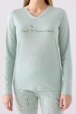 AR3062-S طقم بيجاما للنساء قطن لون فستقي - الصورة 4