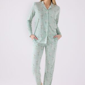AR3064-S طقم بيجاما بأزرار للنساء قطن لون فستقي