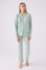AR3064-S طقم بيجاما بأزرار للنساء قطن لون فستقي - الصورة 6