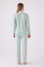 AR3064-S طقم بيجاما بأزرار للنساء قطن لون فستقي - الصورة 2