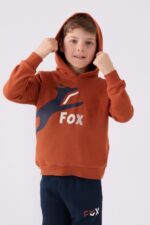 RP3431 FOX تريننج للاولاد مبطن ودافئ بلوز هودي مع طاقية وبنطال لون كحلي