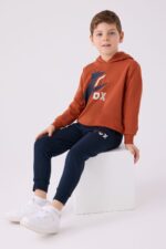 RP3431 FOX تريننج للاولاد مبطن ودافئ بلوز هودي مع طاقية وبنطال لون كحلي - الصورة 4