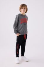 RP3457 تريننج مبطن ودافئ للاولاد بلوز هودي مع طاقية وبنطال لون اسود