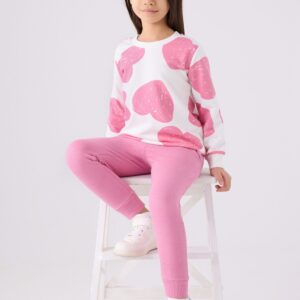 RP3472 V1  تريننج للبنات قطن ثلاث خيوط خريفي لون زهري