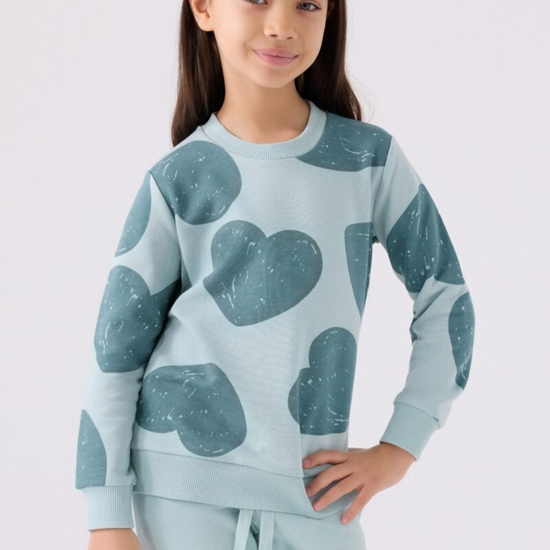 RP3472 V2  تريننج للبنات قطن ثلاث خيوط خريفي لون فستقي