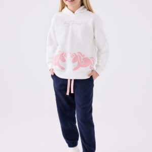 RP3473 تريننج للبنات مبطن ودافئ بلوز هودي مع طاقية وبنطال لون كحلي