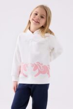 RP3473 تريننج للبنات مبطن ودافئ بلوز هودي مع طاقية وبنطال لون كحلي - الصورة 2