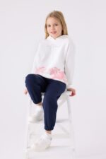 RP3473 تريننج للبنات مبطن ودافئ بلوز هودي مع طاقية وبنطال لون كحلي - الصورة 3