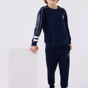 US1937  US POLO ASSN تريننج ماركة يو اس بولو لون كحلي للرياضة مع  مع خطوط باللون الابيض قطن ثلاث خيوط