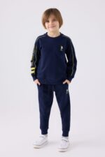 US1937  US POLO ASSN تريننج ماركة يو اس بولو لون كحلي للرياضة مع  مع خطوط باللون الفسفوري قطن ثلاث خيوط