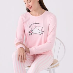 AR3060-S طقم بيجاما شتوي قطعتين بلوز لون زهري مع بنطال مخطط