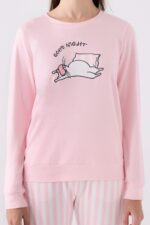 ⁦AR3060-S طقم بيجاما شتوي قطعتين بلوز لون زهري مع بنطال مخطط⁩ - الصورة ⁦2⁩