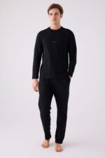 AR3140 طقم بيجاما قطن للرجال بلوز لون اسود