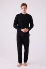 AR3140 طقم بيجاما قطن للرجال بلوز لون اسود - الصورة 3