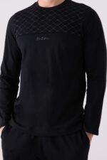 AR3140 طقم بيجاما قطن للرجال بلوز لون اسود - الصورة 2