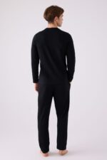 AR3140 طقم بيجاما قطن للرجال بلوز لون اسود - الصورة 5