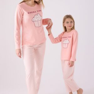 RP3479 من كولكشن الام مع ابنتها طقم بيجاما دافئ لون زهري