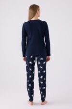 ⁦AR3056 طقم بيجاما قطن ربيعي للنساء قطعتين لون كحلي⁩ - الصورة ⁦3⁩