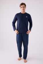 ⁦AR3147 طقم بيجاما قطن للرجال لون كحلي⁩ - الصورة ⁦5⁩