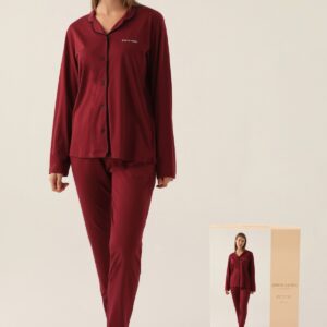 PC7717-S PIERRE CARDIN طقم بيجاما بأزرار  لون خمري قطن