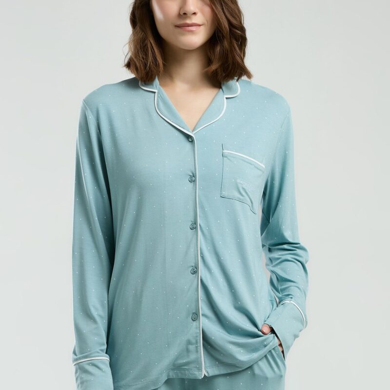 PC8986-S Pierre Cardin طقم بيجاما بأزرار للنساء قطعتين قطن ربيعي