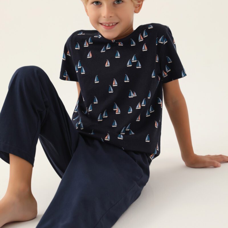 Ar2992 طقم بيجاما قطن للاولاد لون كحلي