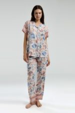 ⁦AR3201-S طقم بيجاما بأزرار قماش بارد لون بيج⁩ - الصورة ⁦4⁩