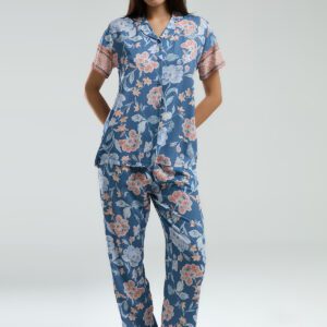 AR3201-S طقم بيجاما بأزرار قماش بارد لون ازرق