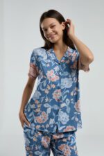 ⁦AR3201-S طقم بيجاما بأزرار قماش بارد لون ازرق⁩ - الصورة ⁦2⁩