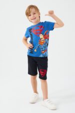 L1560-3 SUPERMAN تريننج شورت سوبرمان قطن للاولاد لون ازرق