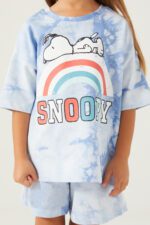 ⁦L1574 طقم شورت للفتيات قطن سنوبي لون ازرق سماوي⁩ - الصورة ⁦2⁩