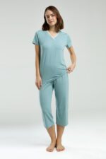 PC8984 PIERRE CARDIN طقم بيجاما قطن للنساء قطعتين  برمودا لون فيروزي