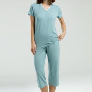 PC8984 PIERRE CARDIN طقم بيجاما قطن للنساء قطعتين  برمودا لون فيروزي