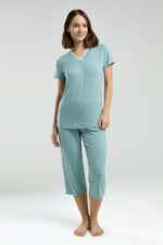 ⁦PC8984 PIERRE CARDIN طقم بيجاما قطن للنساء قطعتين  برمودا لون فيروزي⁩ - الصورة ⁦4⁩