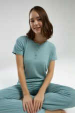 ⁦PC8985 PIERRE CARDIN طقم بيجاما قطن للنساء قطعتين لون فيروزي⁩ - الصورة ⁦6⁩