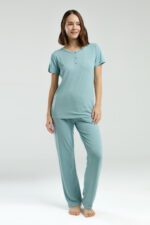 ⁦PC8985 PIERRE CARDIN طقم بيجاما قطن للنساء قطعتين لون فيروزي⁩ - الصورة ⁦2⁩