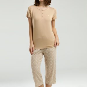 PC9002 PIERRE CARDIN طقم بيجاما للنساء برمودا قطعتين لون رملي