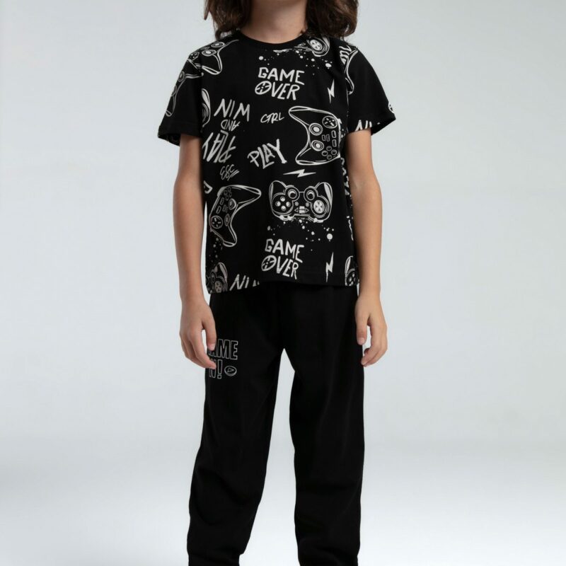 RP3540 طقم بيجاما قطن قطعتين للاولاد لون اسود