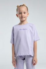 ⁦RP3590 طقم برمودا للفتيات قطن ثلاثة خيط لون ليلكي⁩ - الصورة ⁦2⁩