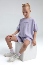 ⁦RP3590 طقم برمودا للفتيات قطن ثلاثة خيط لون ليلكي⁩ - الصورة ⁦3⁩