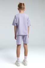 ⁦RP3590 طقم برمودا للفتيات قطن ثلاثة خيط لون ليلكي⁩ - الصورة ⁦5⁩